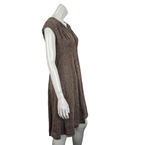 Khadi and Co Bess Nielsen Linen Dress in Brown grey stripe y Size Small - Picture 4 of 9
